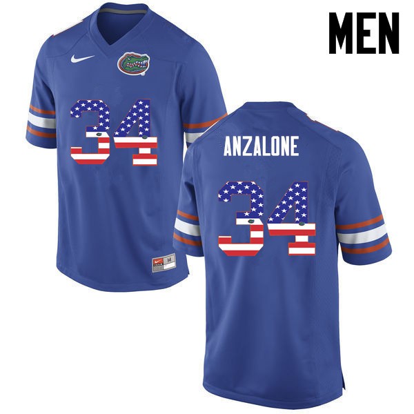 Florida Gators Men #34 Alex Anzalone College Football USA Flag Fashion Blue